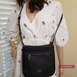 BEAUTIFUL PEBBLED LEATHER UPPER TOP ZIP BLACK CROSSBODY KATE SPADE